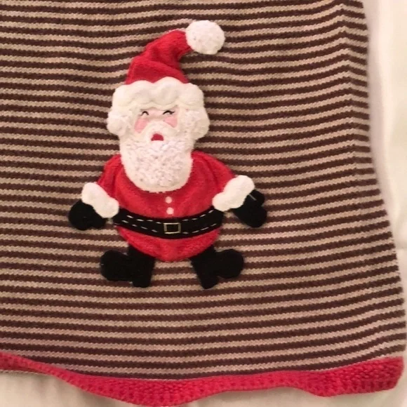 Pottery Barn kids 💯 cotton striped baby blanket with 🎅 Santa Claus brown khaki - Picture 2 of 8